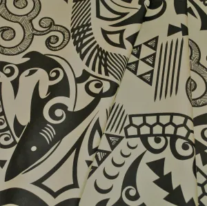 Polynesian Tapa Sharks Black on Tan