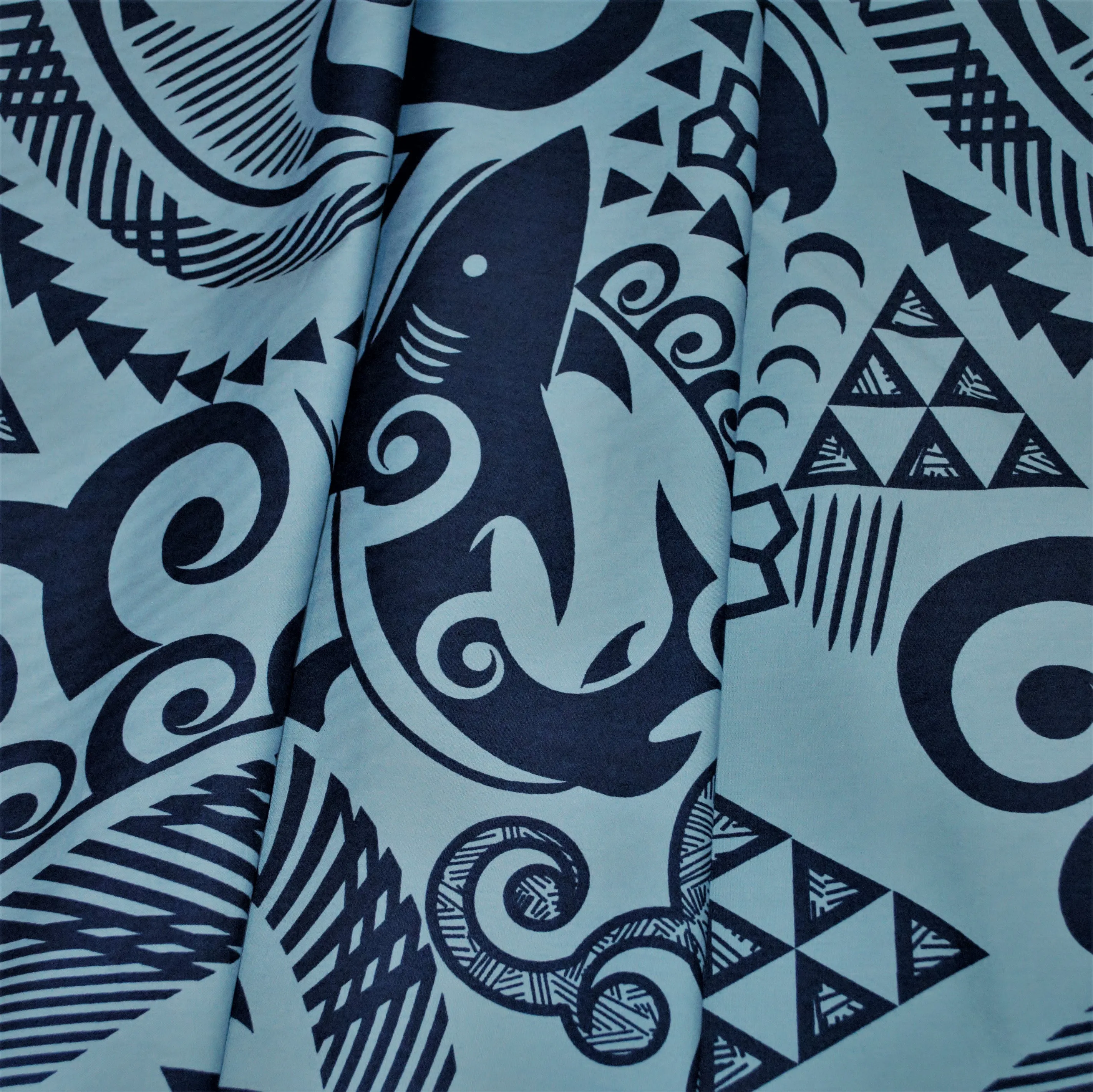 Polynesian Tapa Sharks Navy on Blue