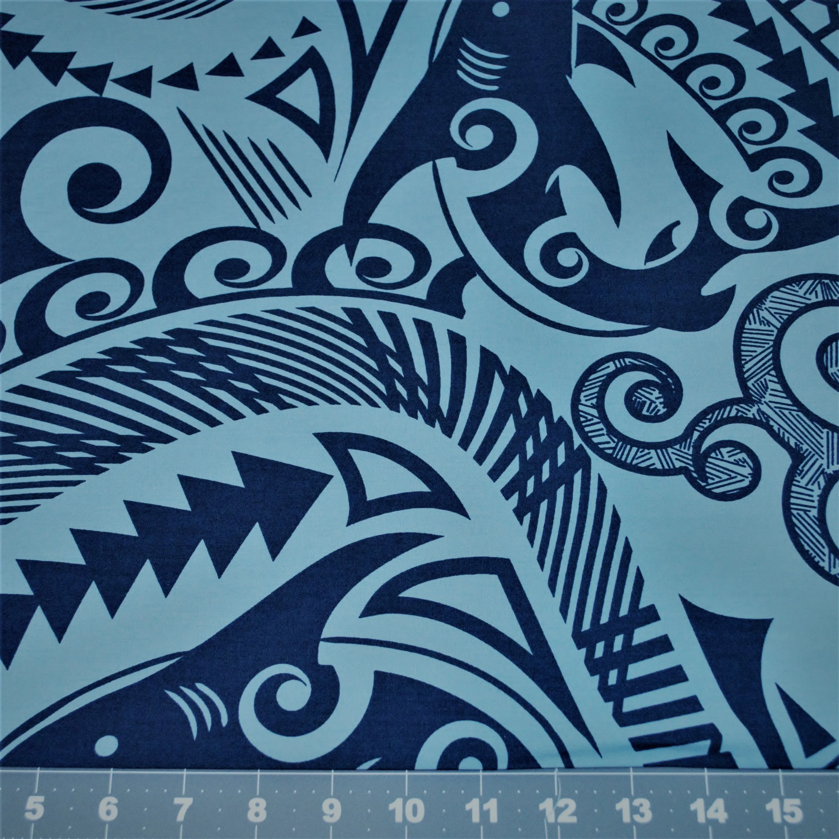 Polynesian Tapa Sharks Navy on Blue