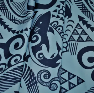 Polynesian Tapa Sharks Navy on Blue
