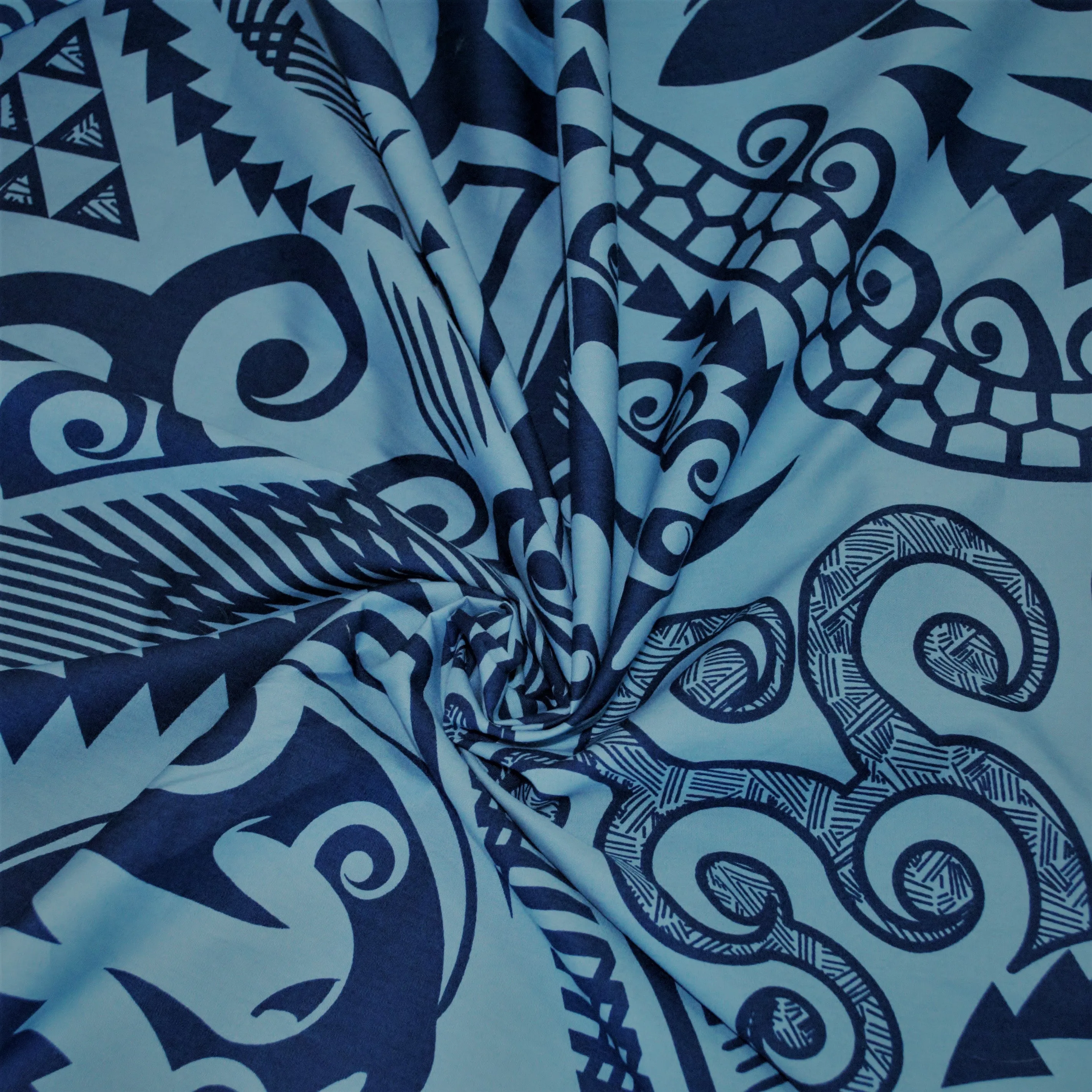 Polynesian Tapa Sharks Navy on Blue