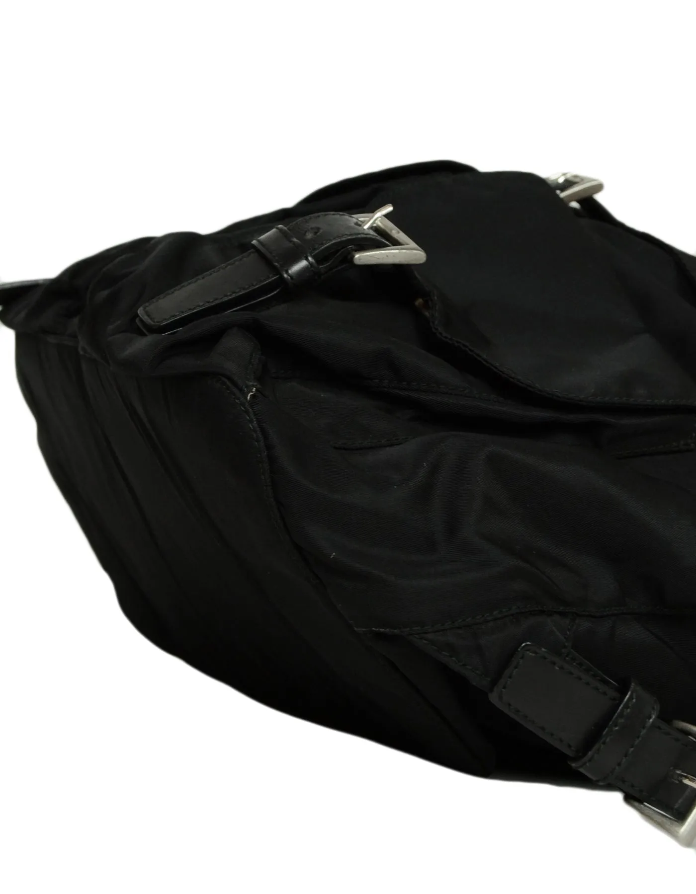 Prada Black Nylon Double Buckle Backpack Bag