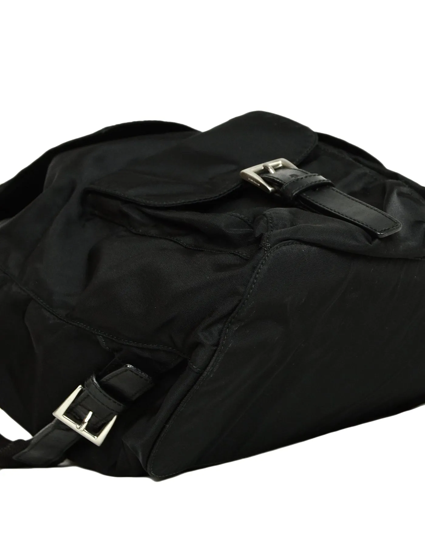 Prada Black Nylon Double Buckle Backpack Bag