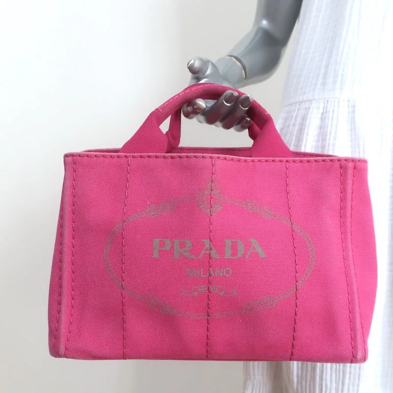 Prada Canapa Logo Tote Pink Canvas Small Shoulder Bag