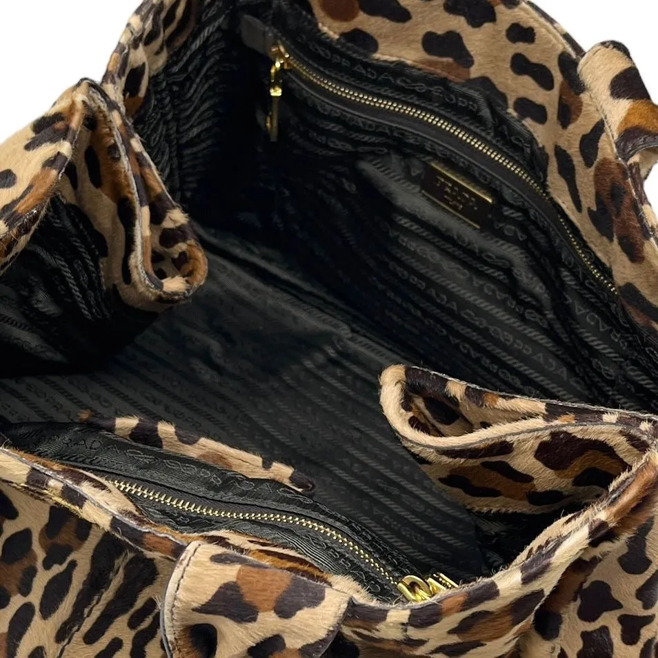 Prada Cheetah Print Canvas Top Handle Bag