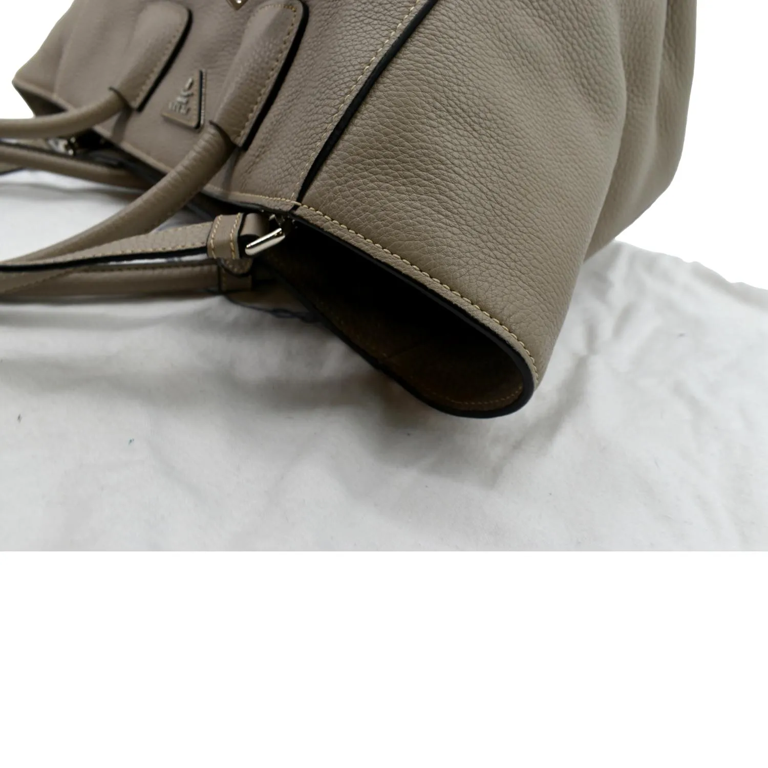 PRADA Leather Tote Shoulder Bag Tan