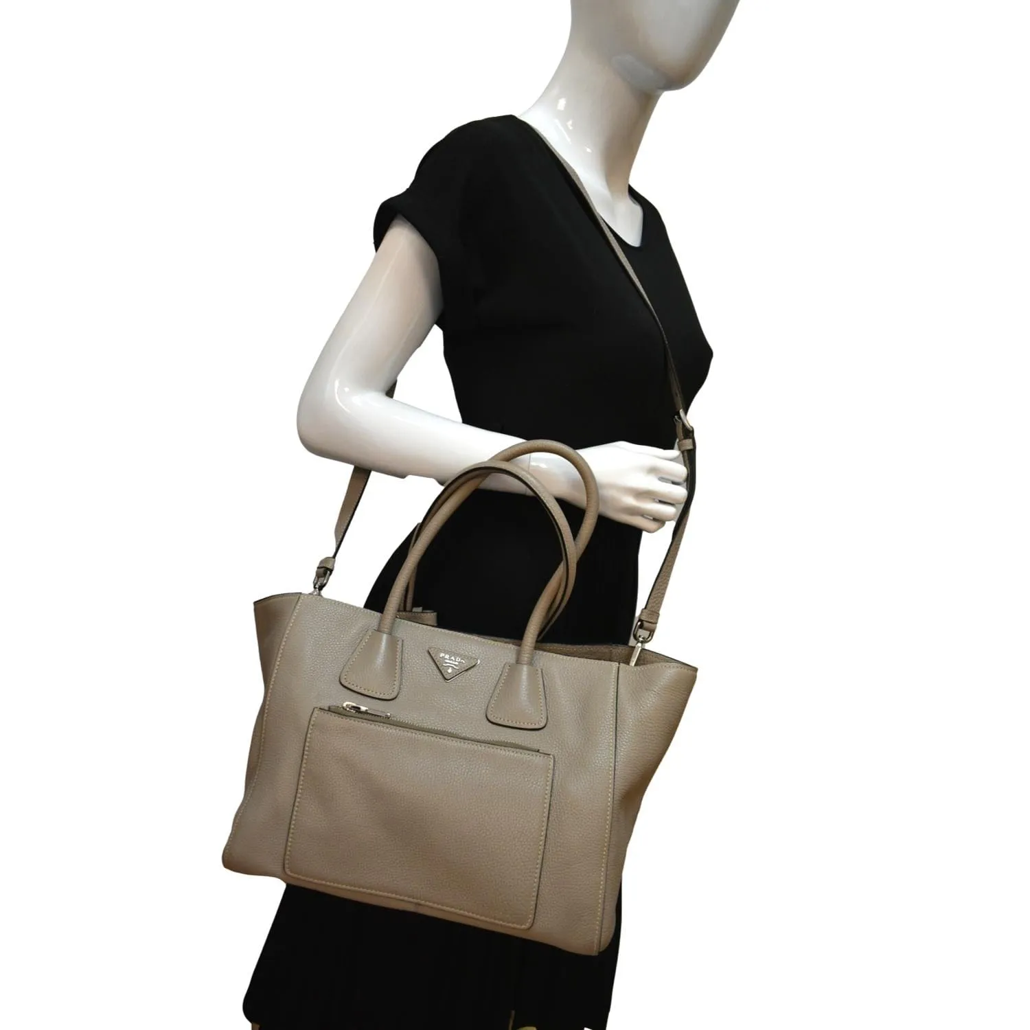 PRADA Leather Tote Shoulder Bag Tan