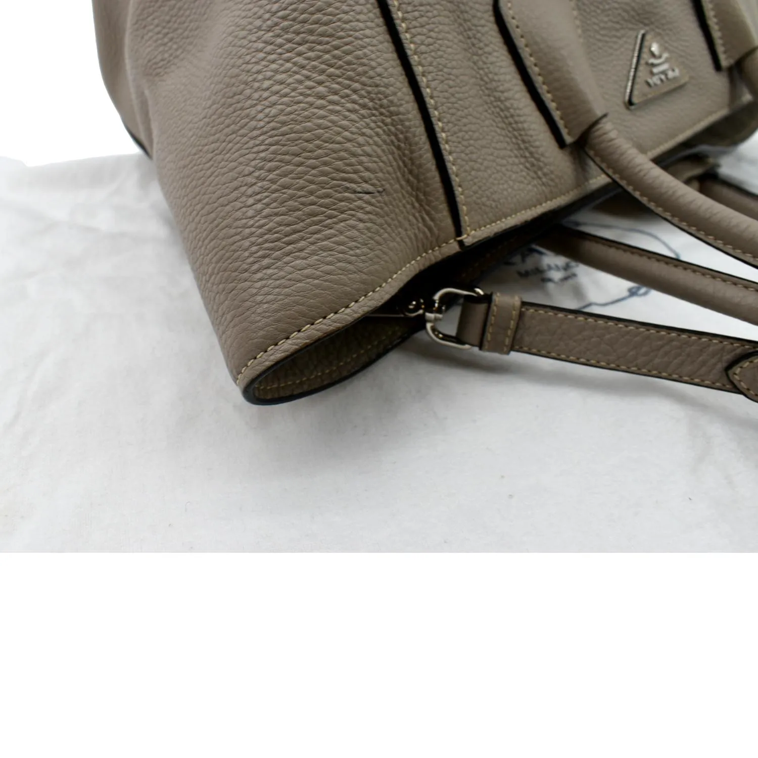 PRADA Leather Tote Shoulder Bag Tan
