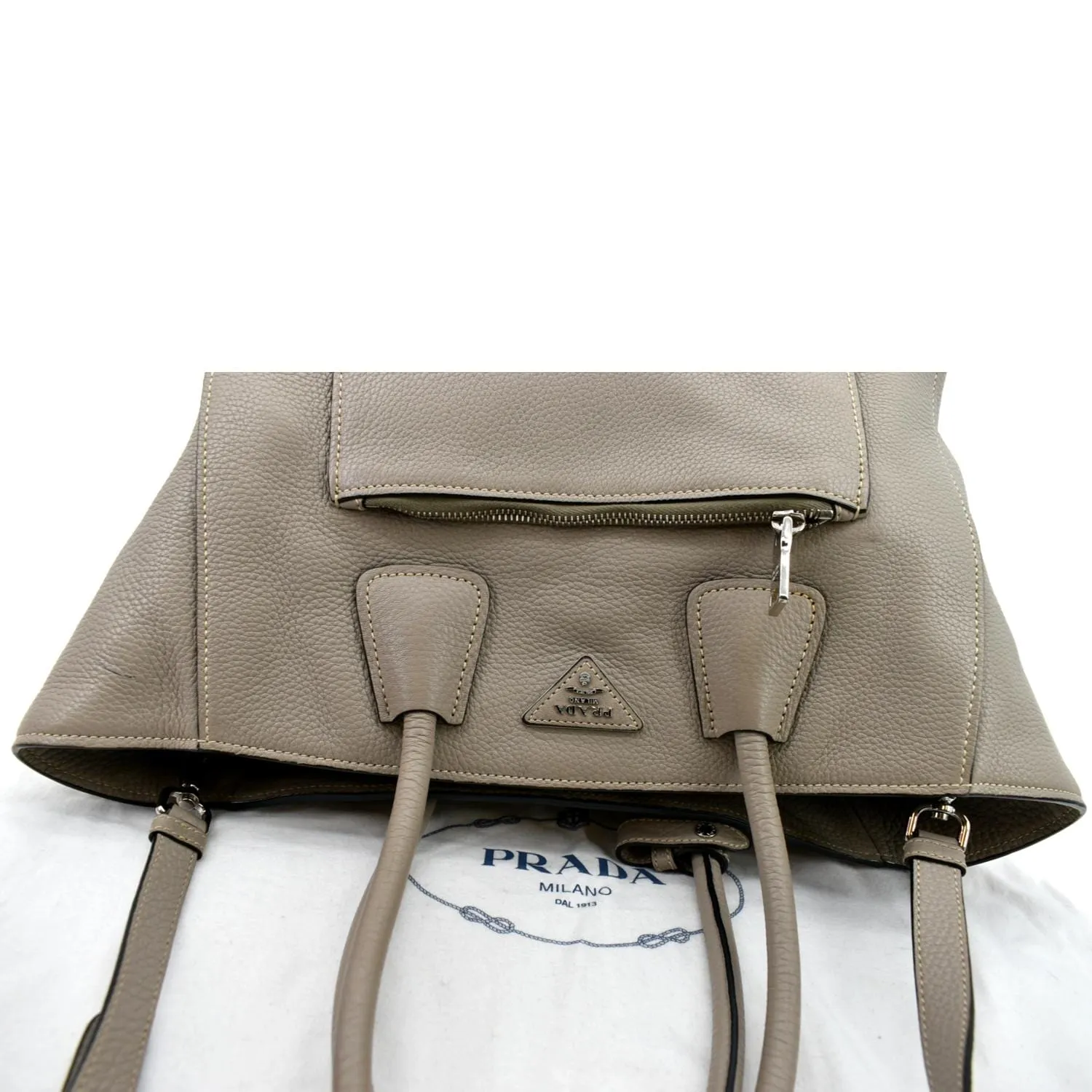 PRADA Leather Tote Shoulder Bag Tan