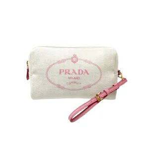Prada Pink Canvas Logo Wristlet