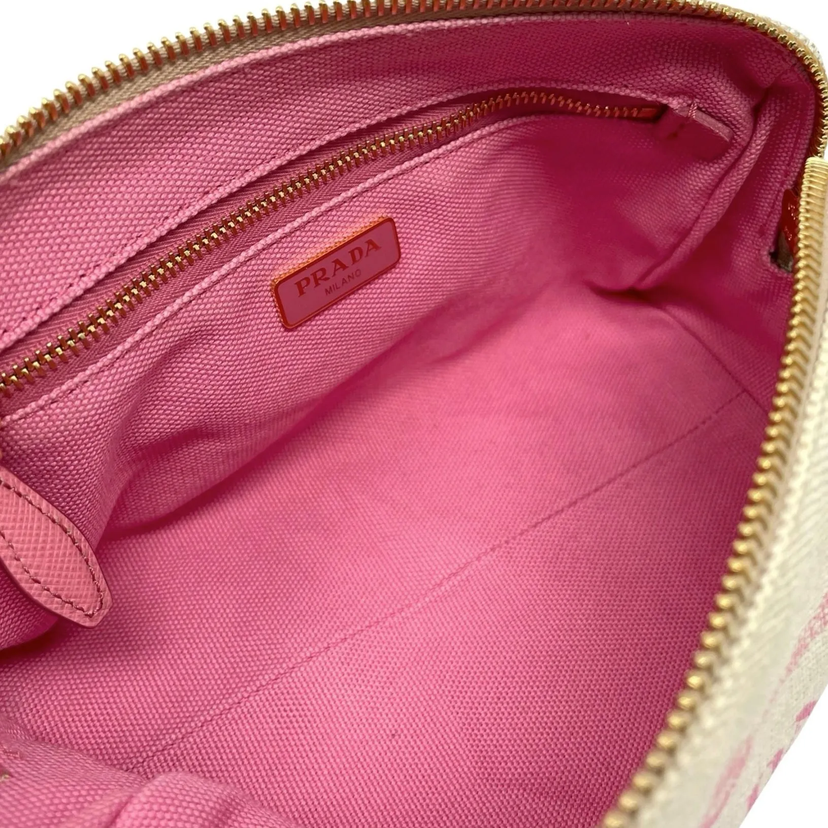 Prada Pink Canvas Logo Wristlet