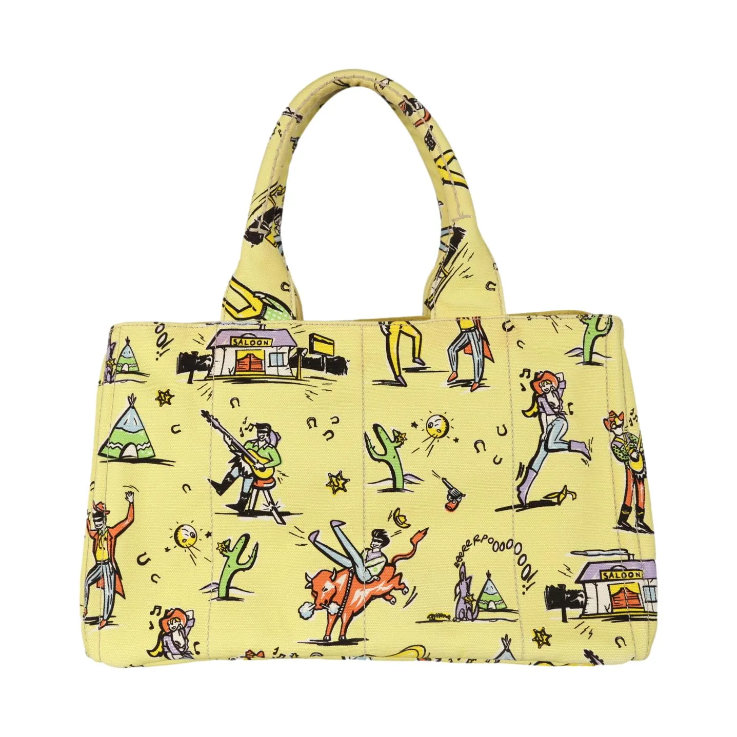 Prada Yellow Western Print Canapa Tote