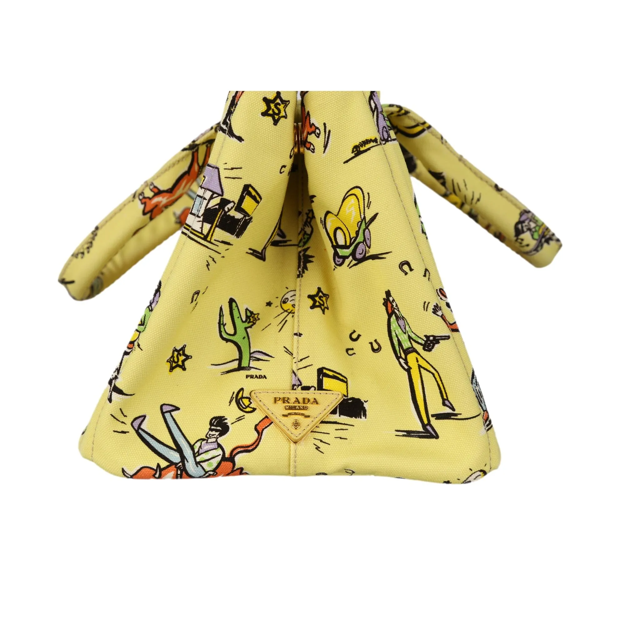 Prada Yellow Western Print Canapa Tote