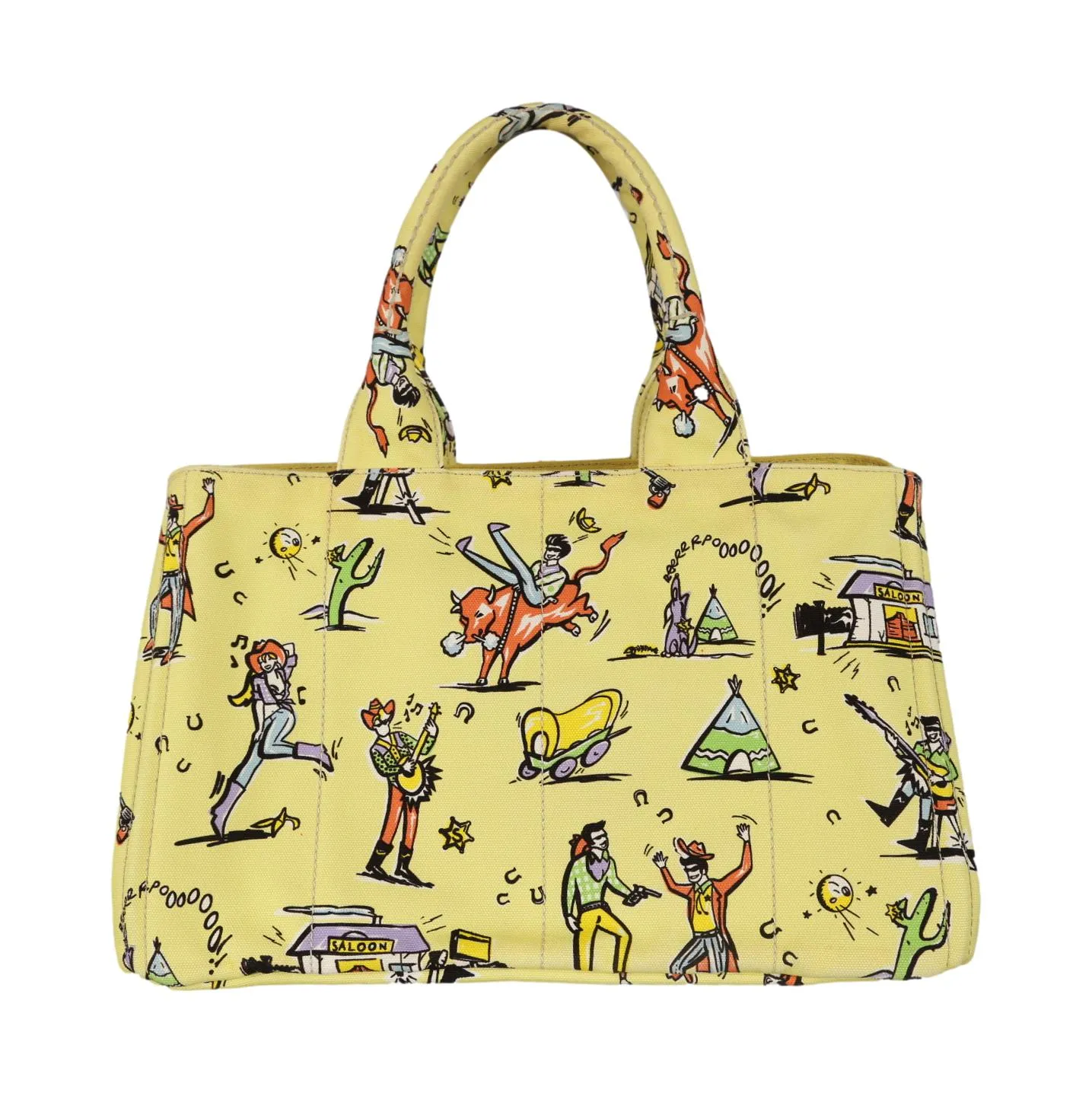 Prada Yellow Western Print Canapa Tote