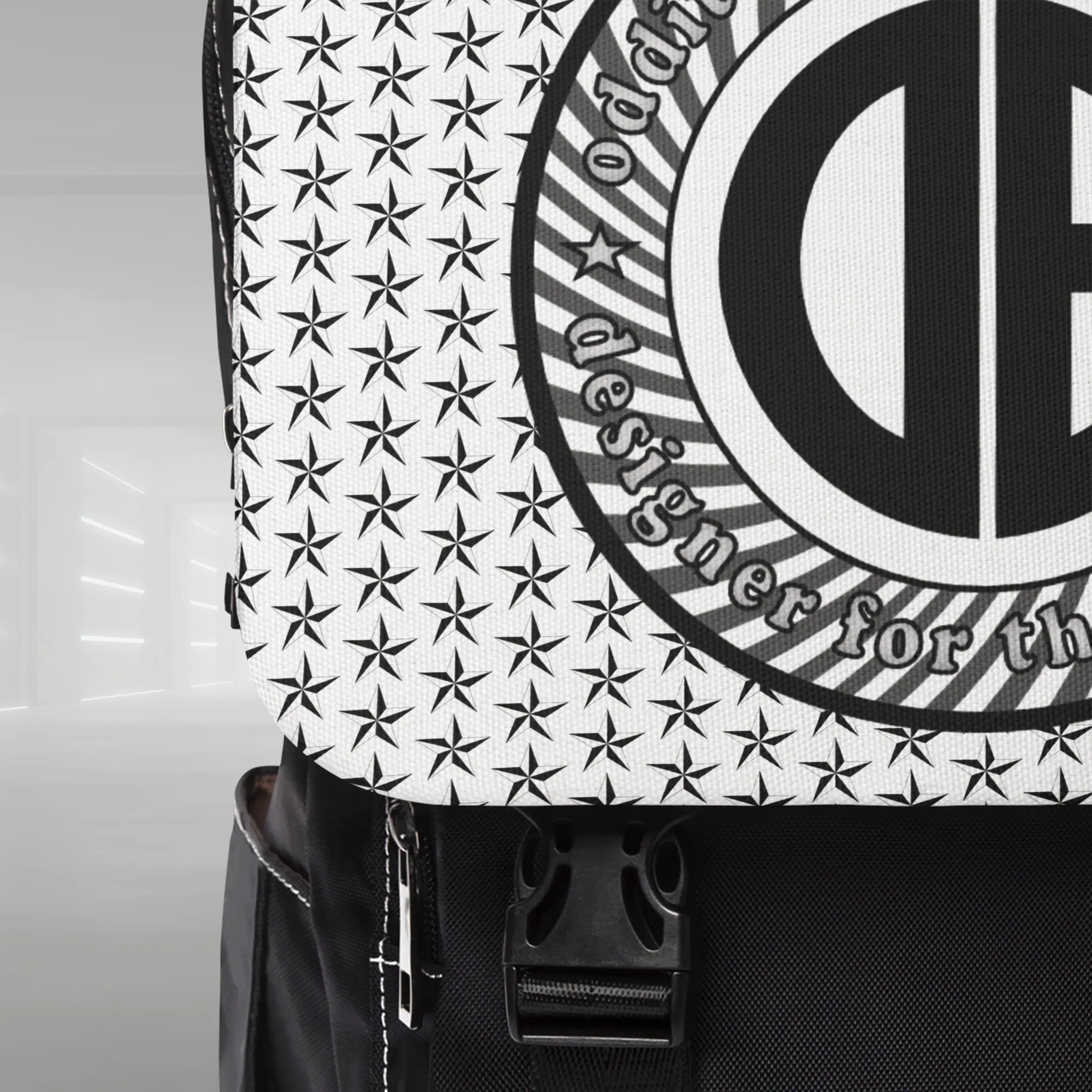"Designer for the Weirdos" Swirly logo design, Classic White Unisex Commuter Shoulder Backpack