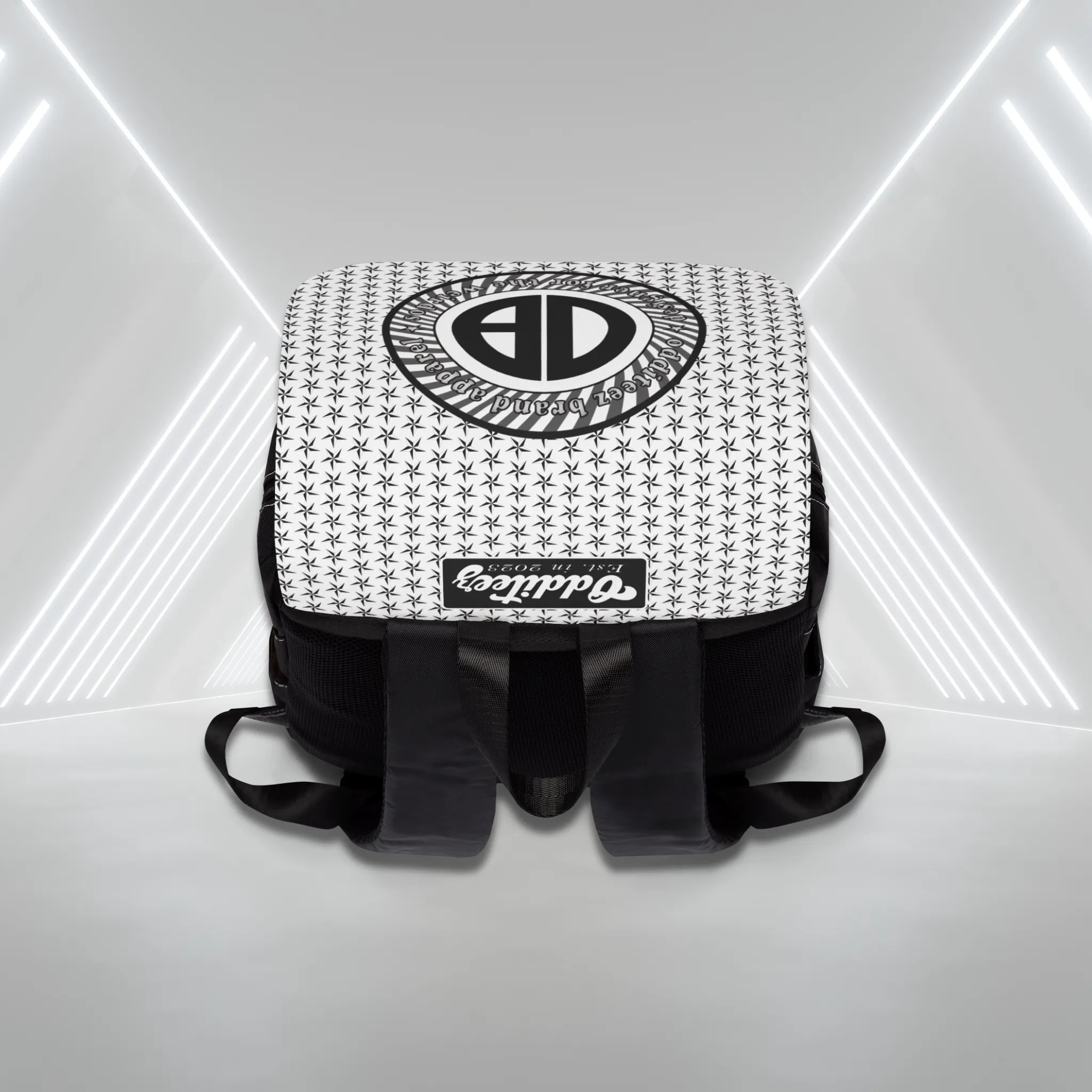 "Designer for the Weirdos" Swirly logo design, Classic White Unisex Commuter Shoulder Backpack