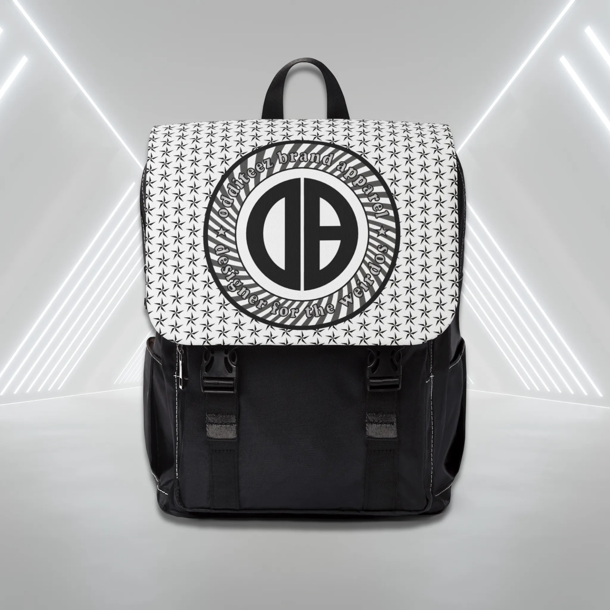 "Designer for the Weirdos" Swirly logo design, Classic White Unisex Commuter Shoulder Backpack