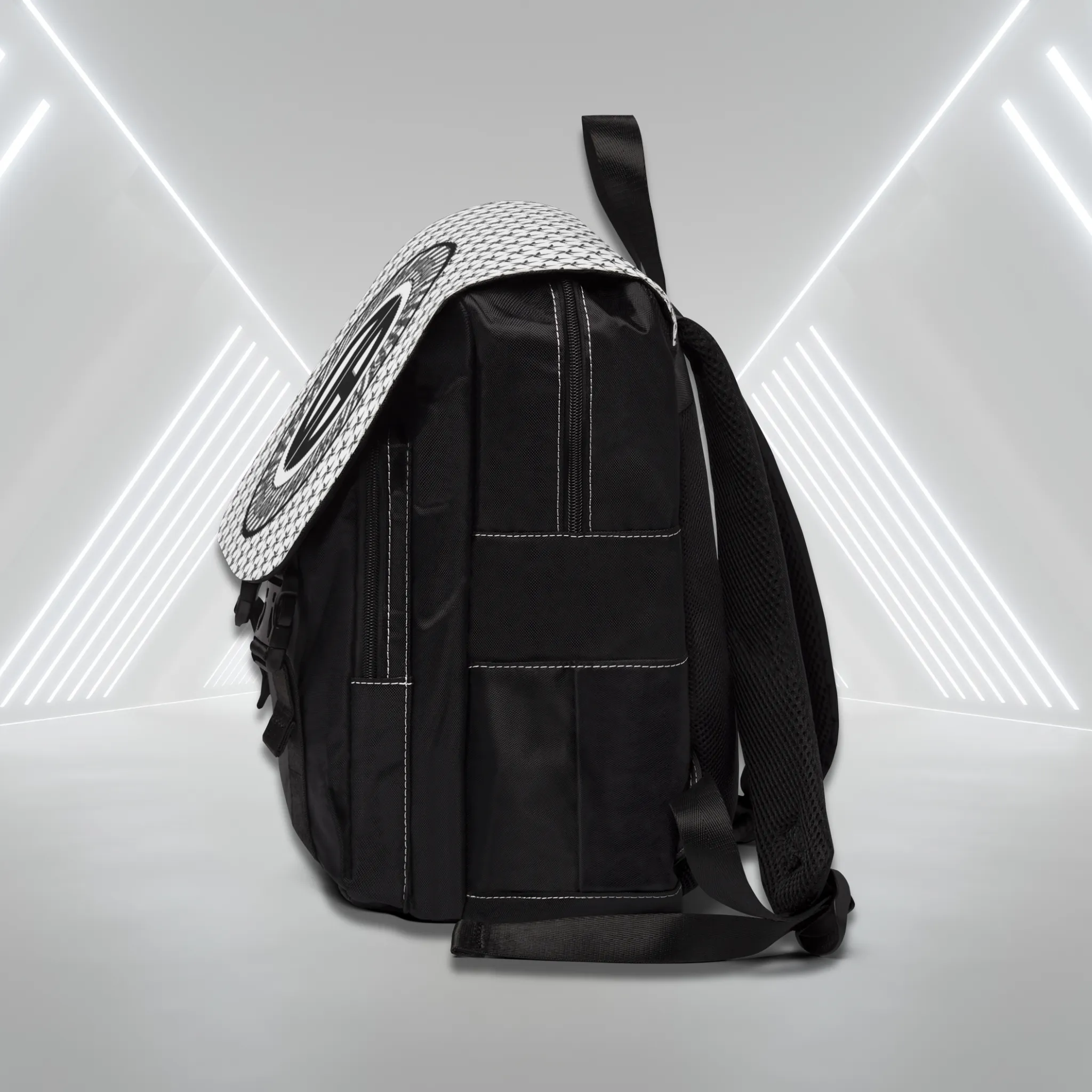 "Designer for the Weirdos" Swirly logo design, Classic White Unisex Commuter Shoulder Backpack