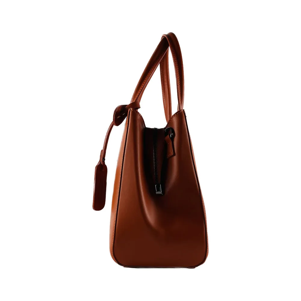 RB1004AM | Genuine Leather Handbag Made in Italy with removable shoulder strap and gunmetal metal snap hook attachments - Paprika color - Dimensions: 33 x 25 x 15 cm   Handles 13 cm