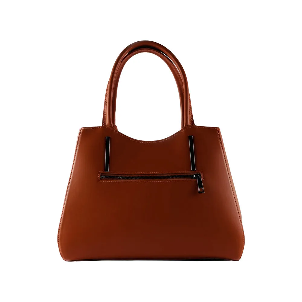 RB1004AM | Genuine Leather Handbag Made in Italy with removable shoulder strap and gunmetal metal snap hook attachments - Paprika color - Dimensions: 33 x 25 x 15 cm   Handles 13 cm
