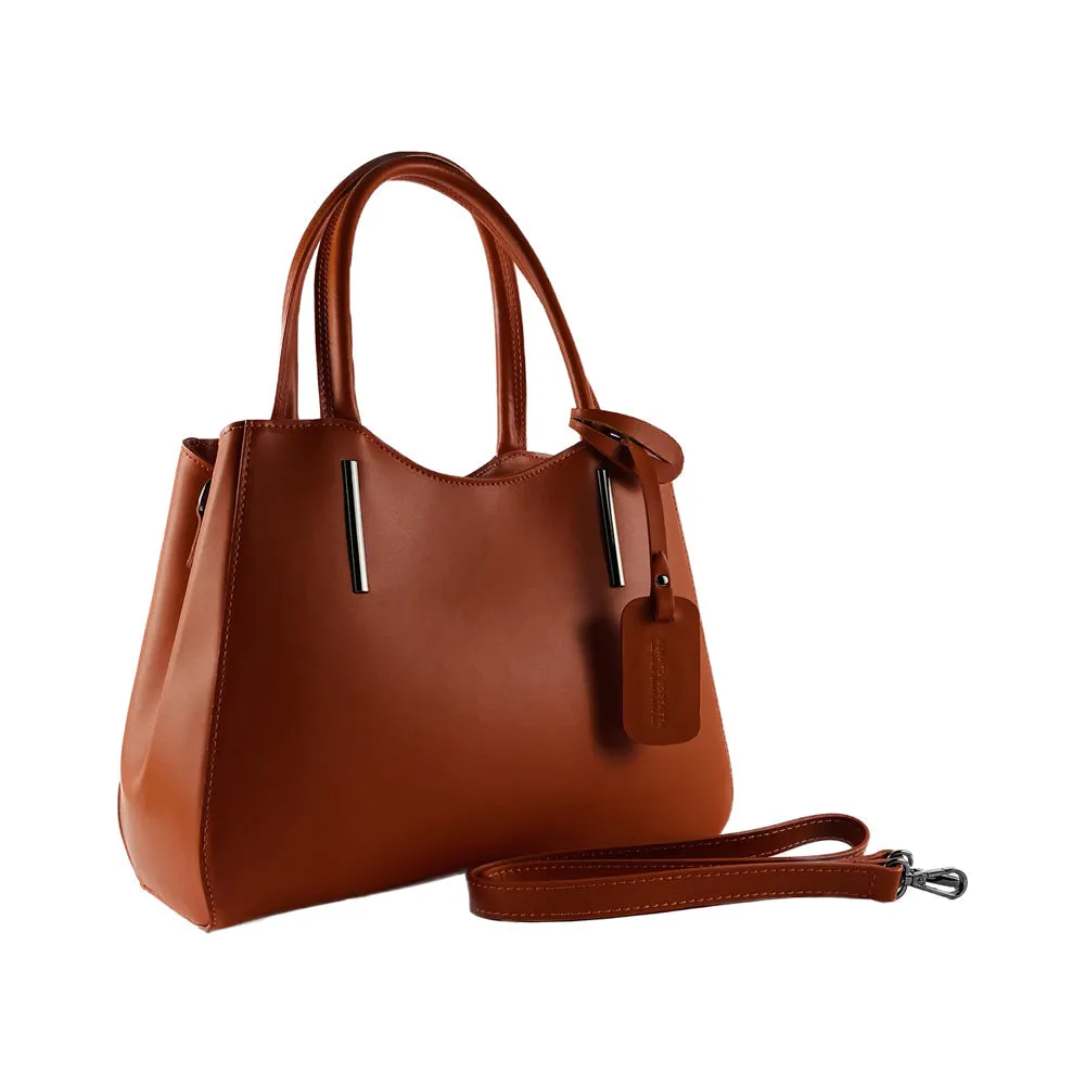 RB1004AM | Genuine Leather Handbag Made in Italy with removable shoulder strap and gunmetal metal snap hook attachments - Paprika color - Dimensions: 33 x 25 x 15 cm   Handles 13 cm