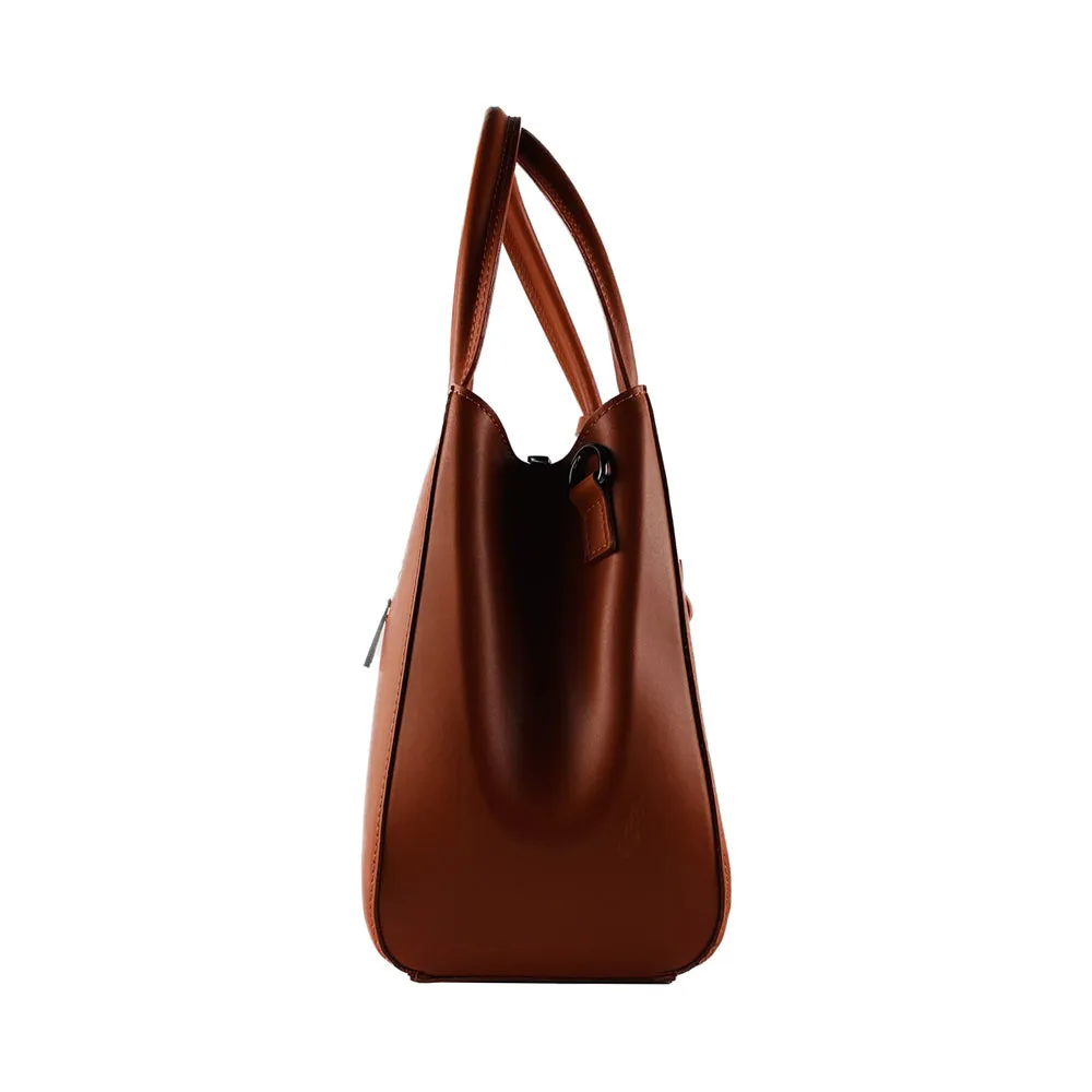 RB1004AM | Genuine Leather Handbag Made in Italy with removable shoulder strap and gunmetal metal snap hook attachments - Paprika color - Dimensions: 33 x 25 x 15 cm   Handles 13 cm