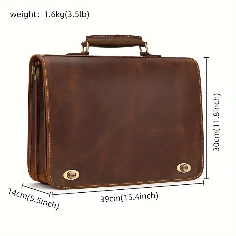 Retro Leather Business Men's Bag Crazy Horse Leather Tote Shoulder Bag
