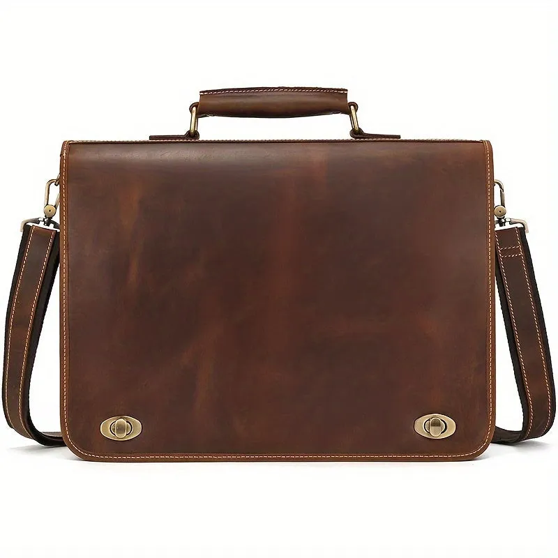 Retro Leather Business Men's Bag Crazy Horse Leather Tote Shoulder Bag