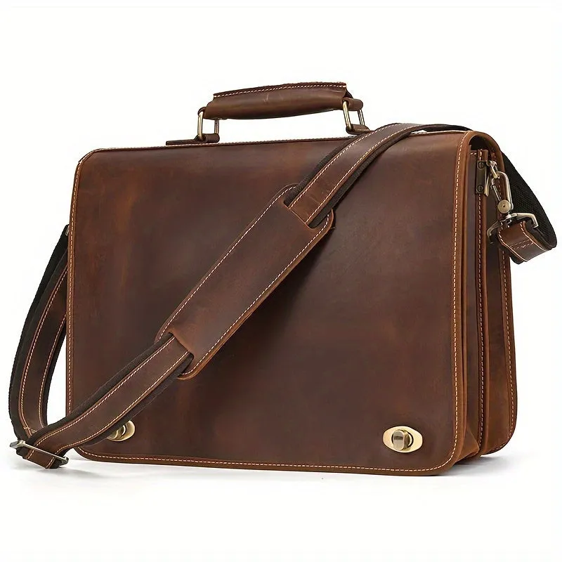 Retro Leather Business Men's Bag Crazy Horse Leather Tote Shoulder Bag