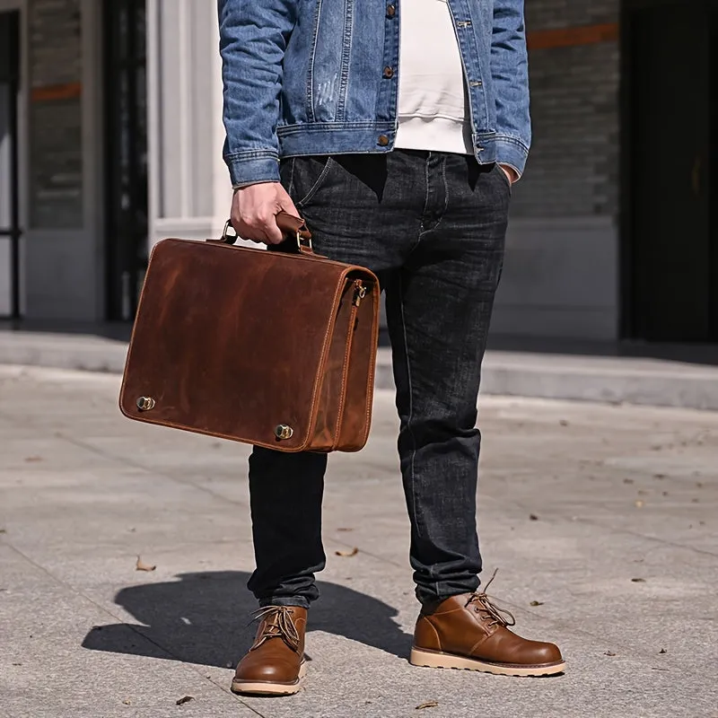 Retro Leather Business Men's Bag Crazy Horse Leather Tote Shoulder Bag