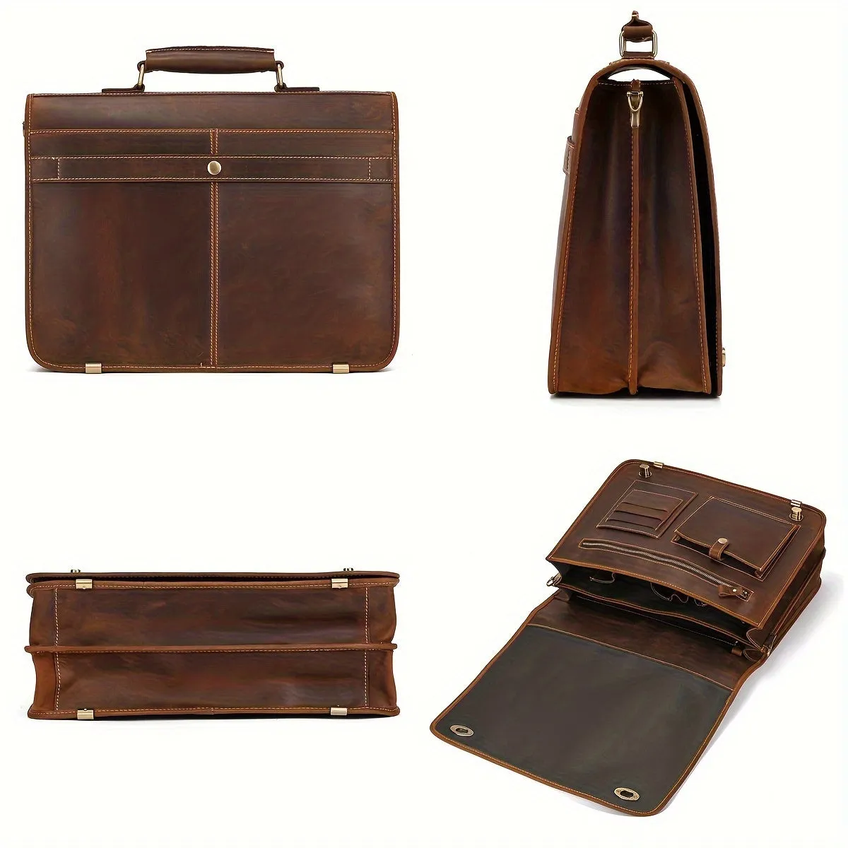 Retro Leather Business Men's Bag Crazy Horse Leather Tote Shoulder Bag