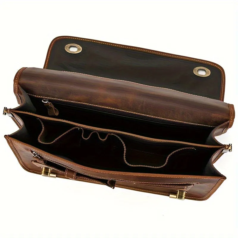Retro Leather Business Men's Bag Crazy Horse Leather Tote Shoulder Bag