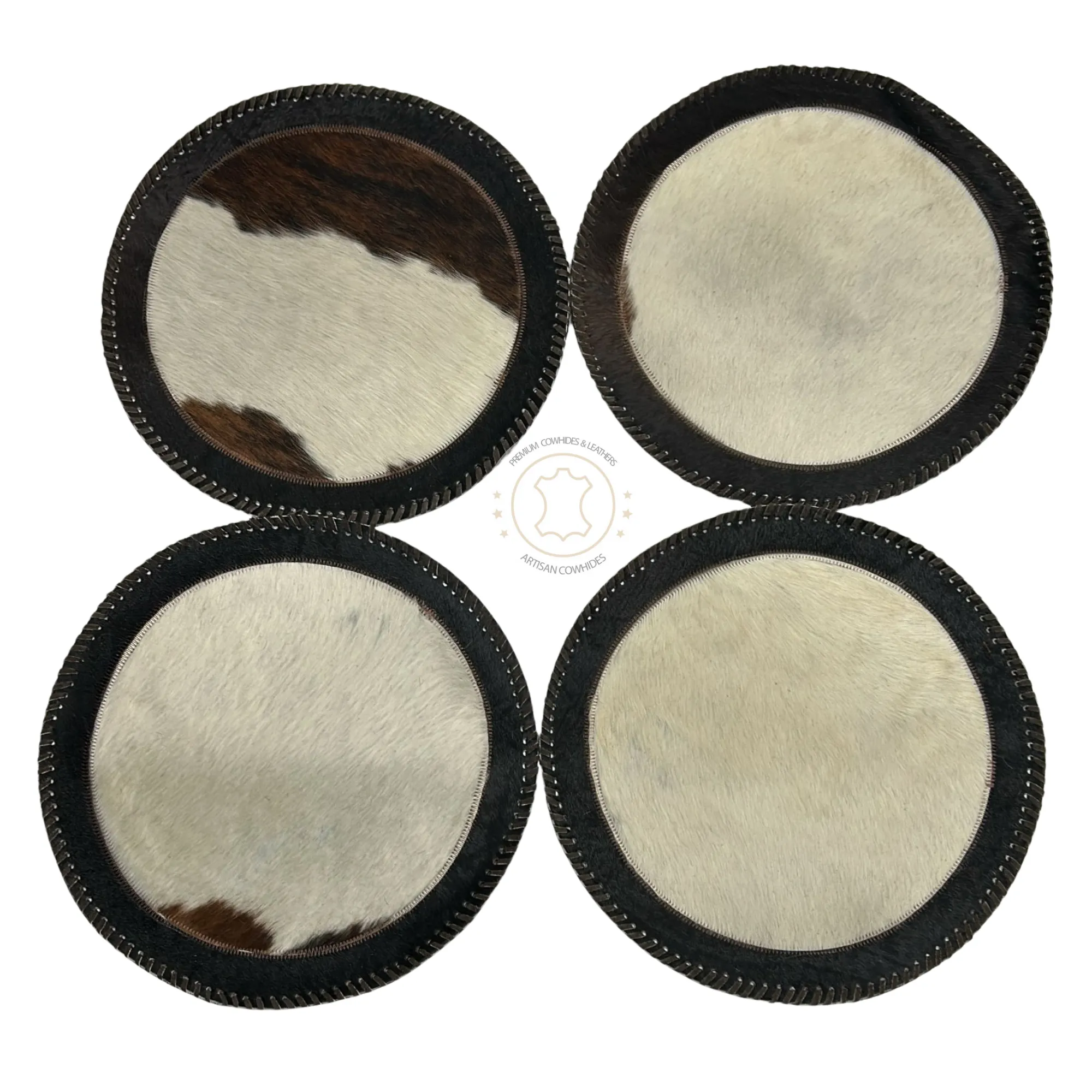 Round Cowhide Placemats -  16 inches diameter  - Single or set of two and four mats