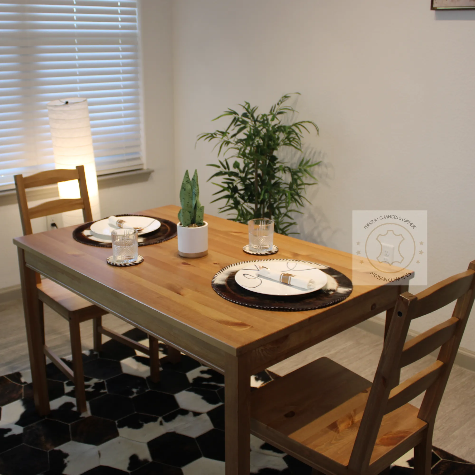 Round Cowhide Placemats -  16 inches diameter  - Single or set of two and four mats
