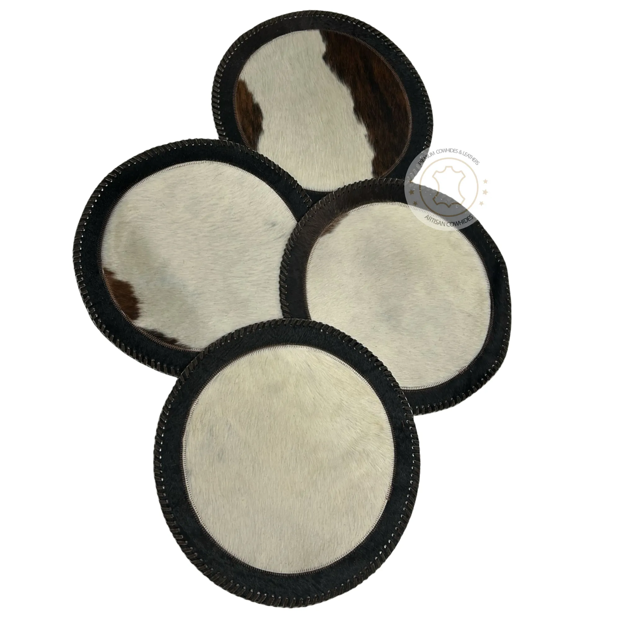 Round Cowhide Placemats -  16 inches diameter  - Single or set of two and four mats