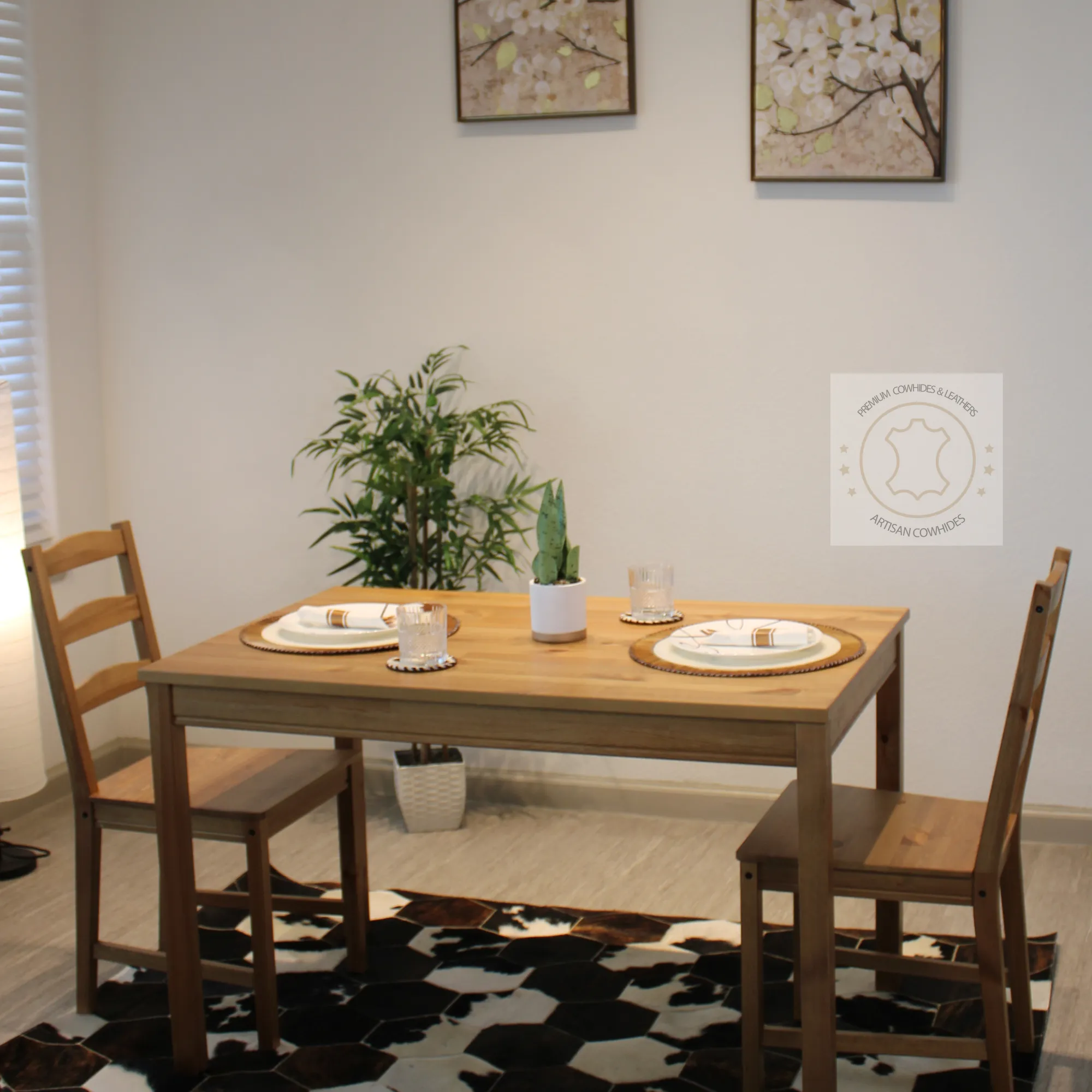 Round Cowhide Placemats -  16 inches diameter  - Single or set of two and four mats