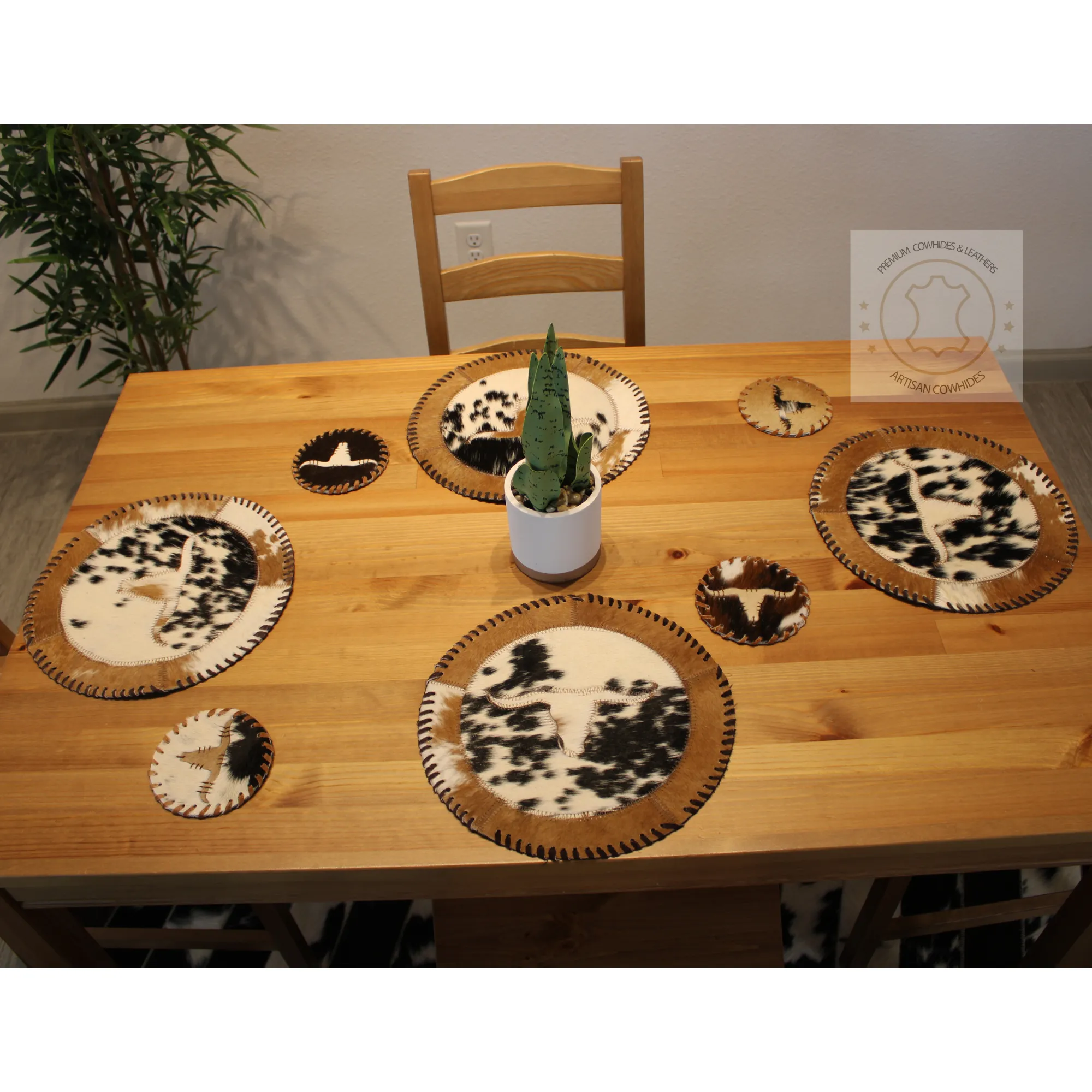 Round Cowhide Placemats -  16 inches diameter  - Single or set of two and four mats