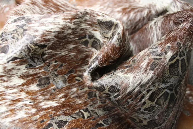 Snake  Print  on Tricolor  COWHIDE - 74 x 70 INCHES - Premium Cowhide Leather