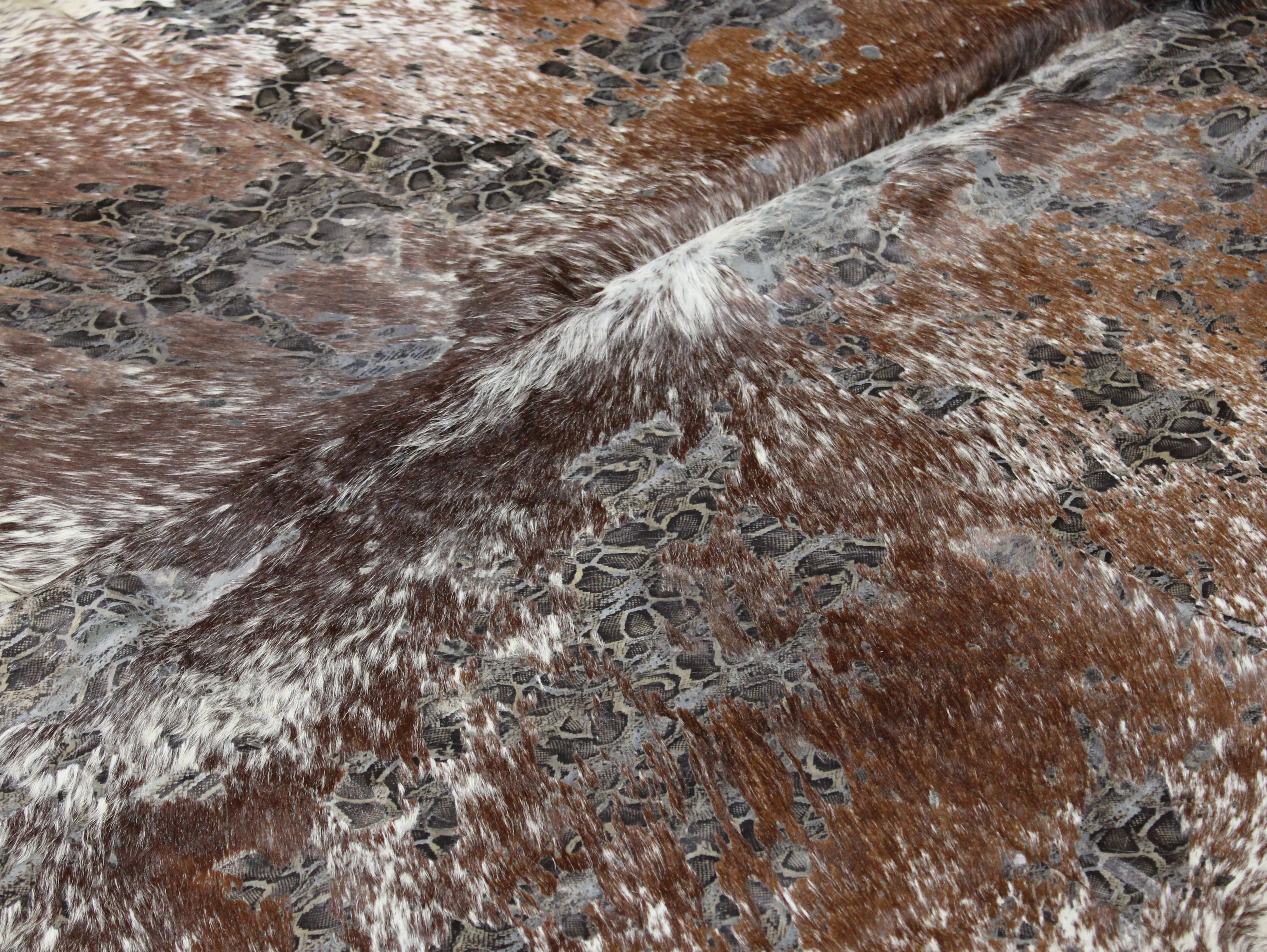 Snake  Print  on Tricolor  COWHIDE - 74 x 70 INCHES - Premium Cowhide Leather