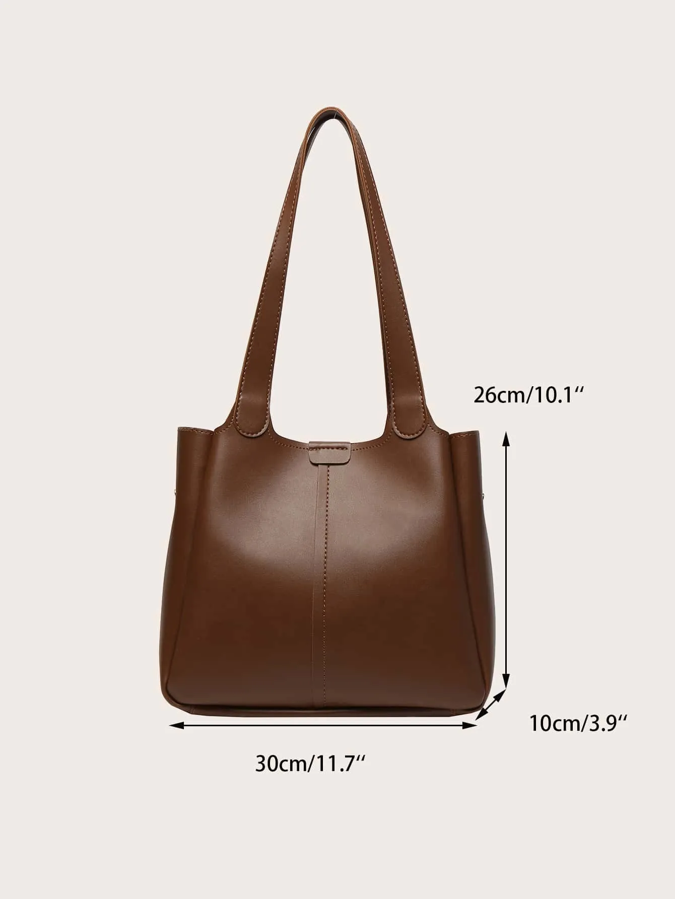 Stitch Detail Shoulder Tote Bag - Brown