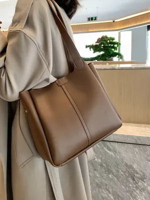 Stitch Detail Shoulder Tote Bag - Brown