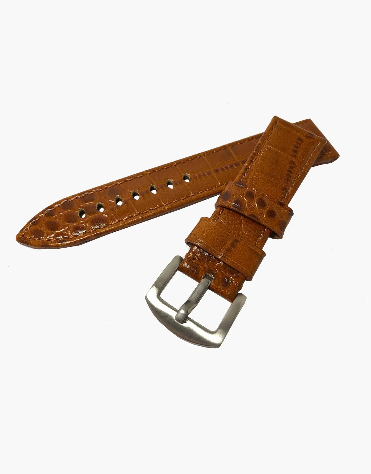 Tan-Brown crocodile Grain Leather Watch Band Strap