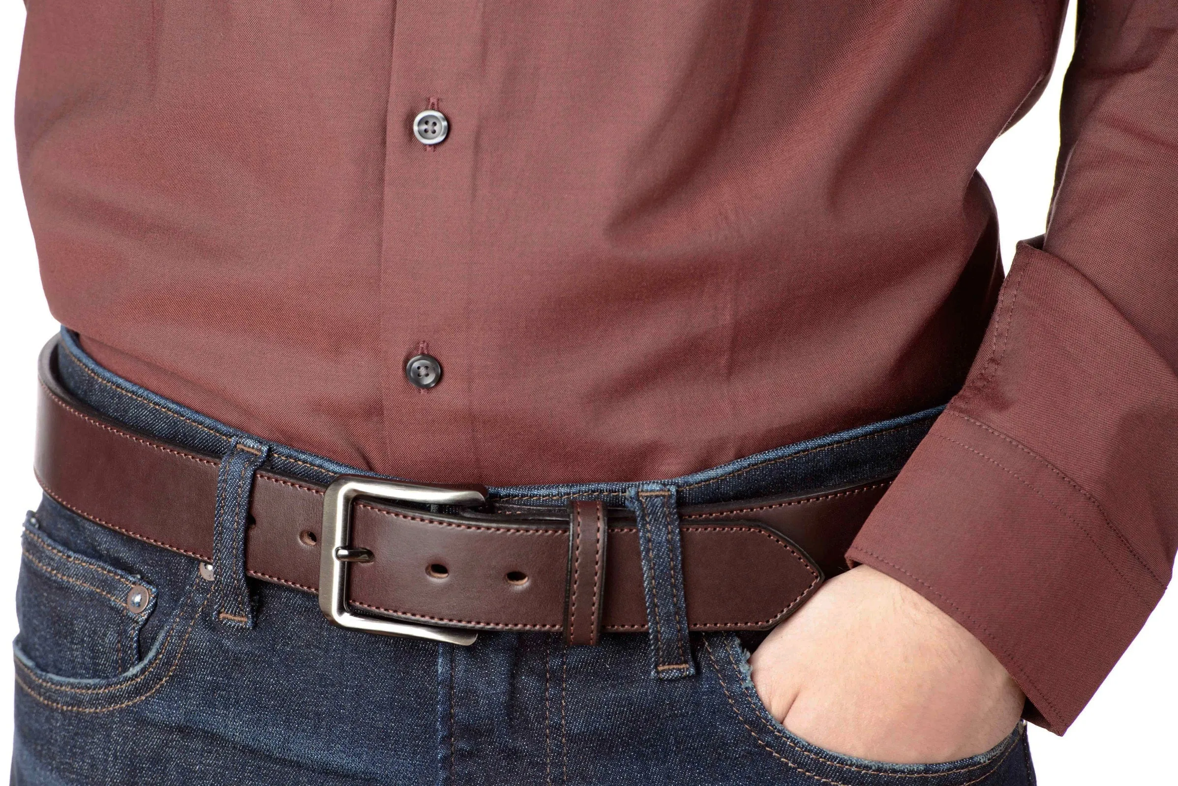 The Admiral: Men's Brown Stitched Leather Belt 1.50"