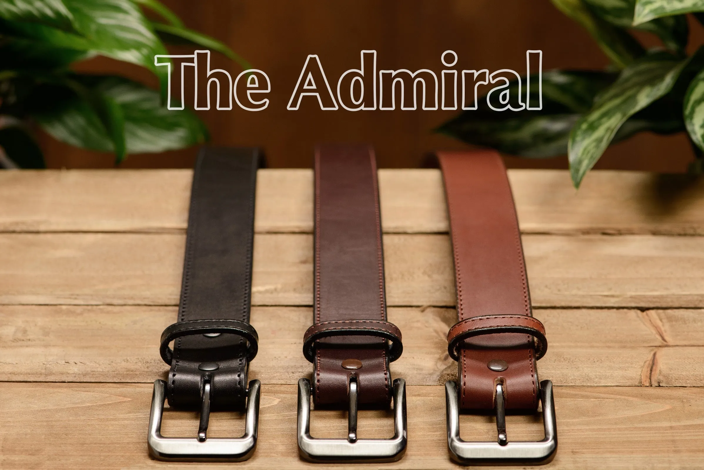 The Admiral: Men's Brown Stitched Leather Belt 1.50"