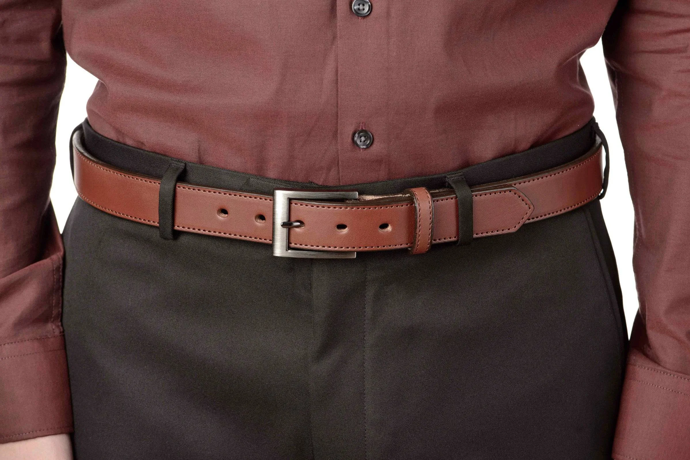 The Admiral: Men's Medium Brown Stitched Leather Belt 1.19"