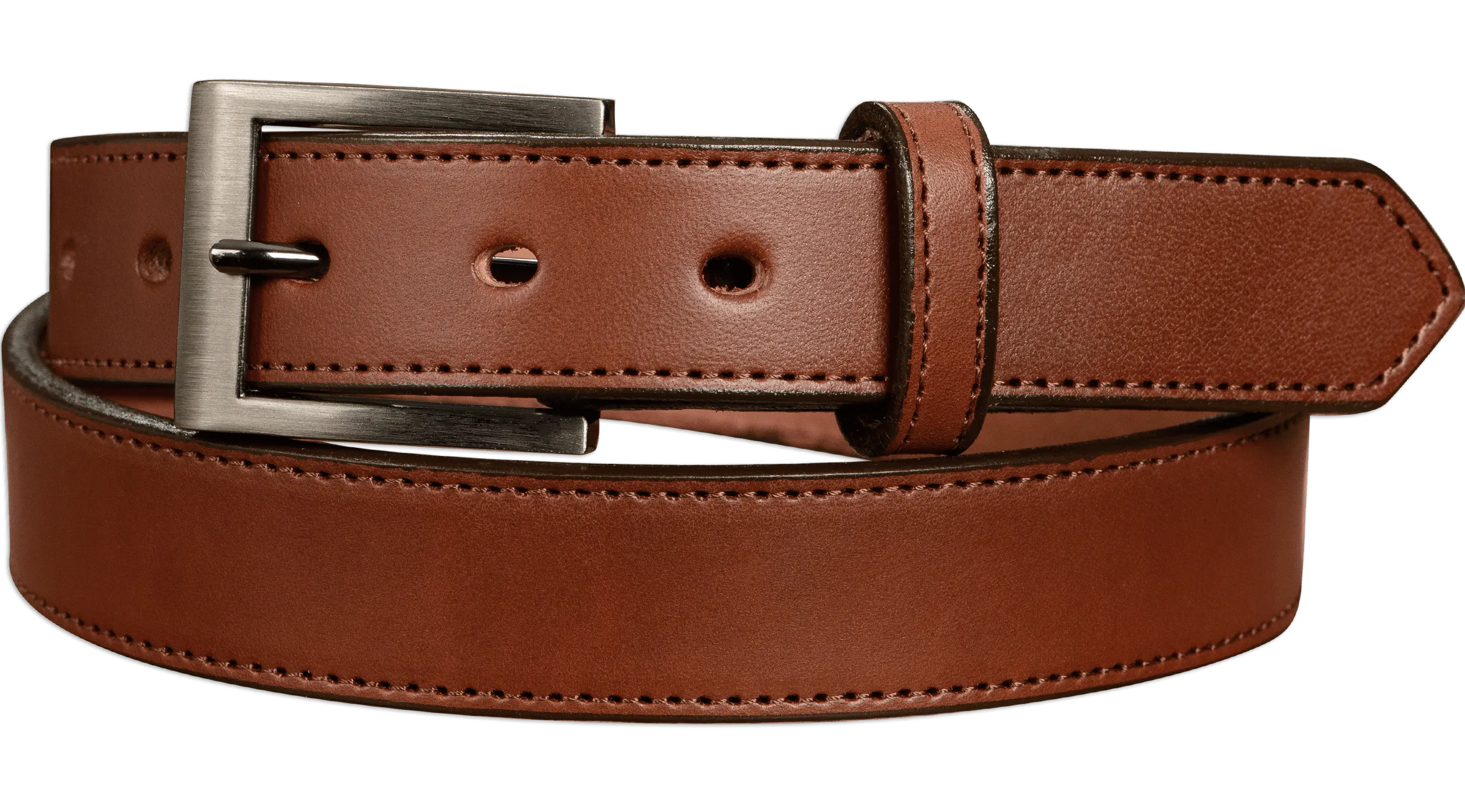 The Admiral: Men's Medium Brown Stitched Leather Belt 1.19"