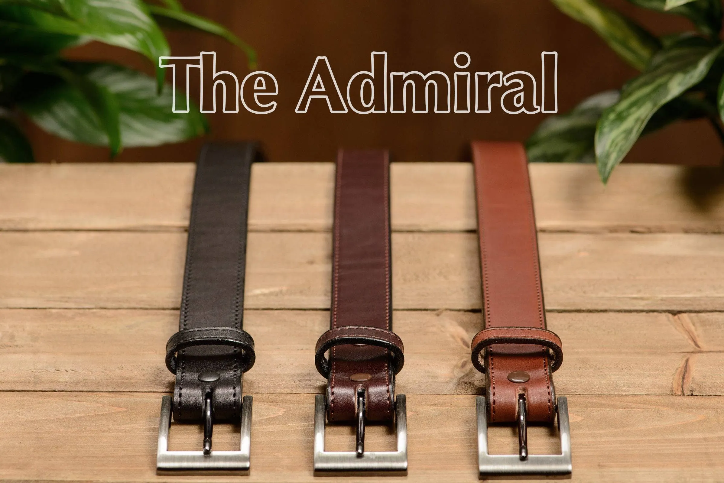 The Admiral: Men's Medium Brown Stitched Leather Belt 1.19"