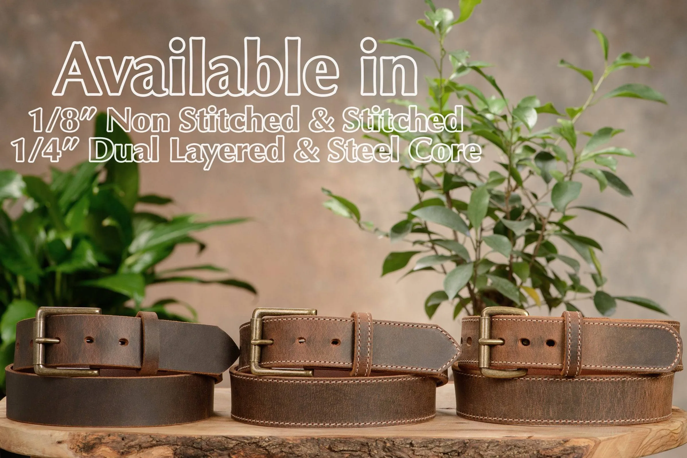 The Crazy Horse: Men's Rustic Brown Stitched Leather Belt Max Thick 1.50"