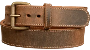The Crazy Horse: Men's Rustic Brown Stitched Leather Belt Max Thick 1.50"