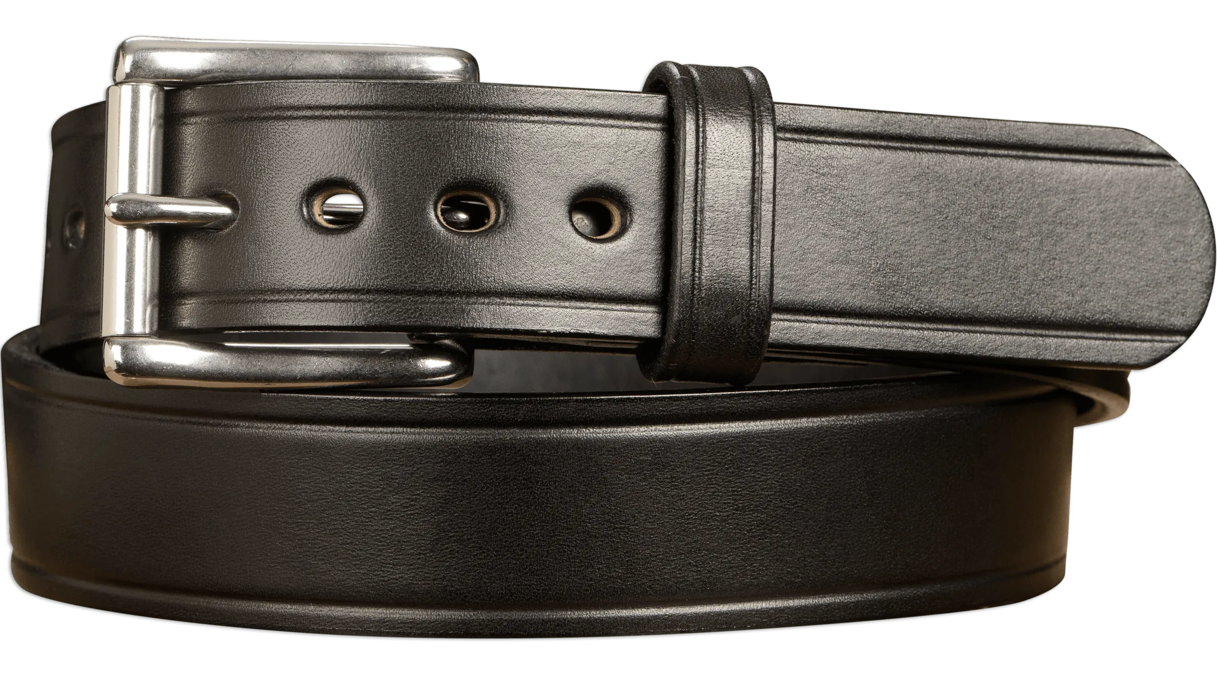 The Eastwood: Men's Black Creased Accent Leather Belt Max Thick 1.50"